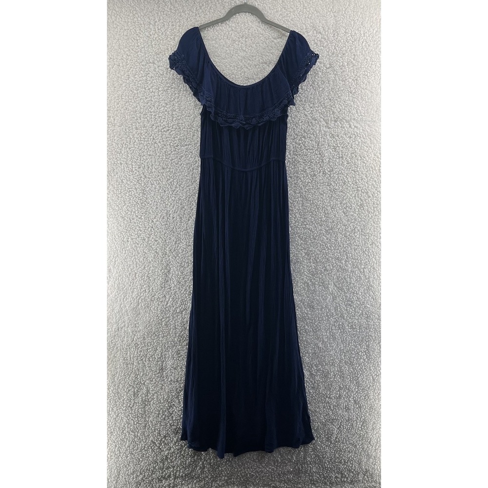 Umgee Sleeveless Maxi Dress Size Large Navy Crochet Neckline‎ Beach Coastal Chic